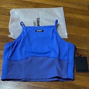 Bandit Running Stamina Nova Crop w/ Stripes, Deep Peri Blue/Rust, Large, NWT